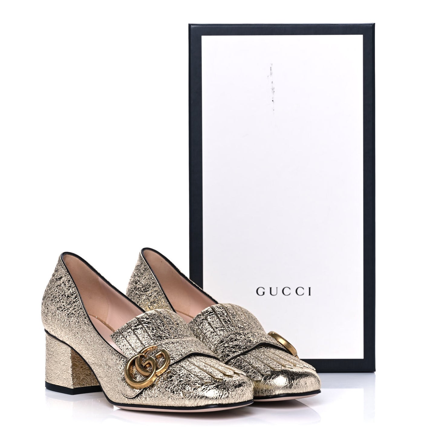 Galassia GG Marmont Fringe 50mm Loafer Pumps 37 Platino
