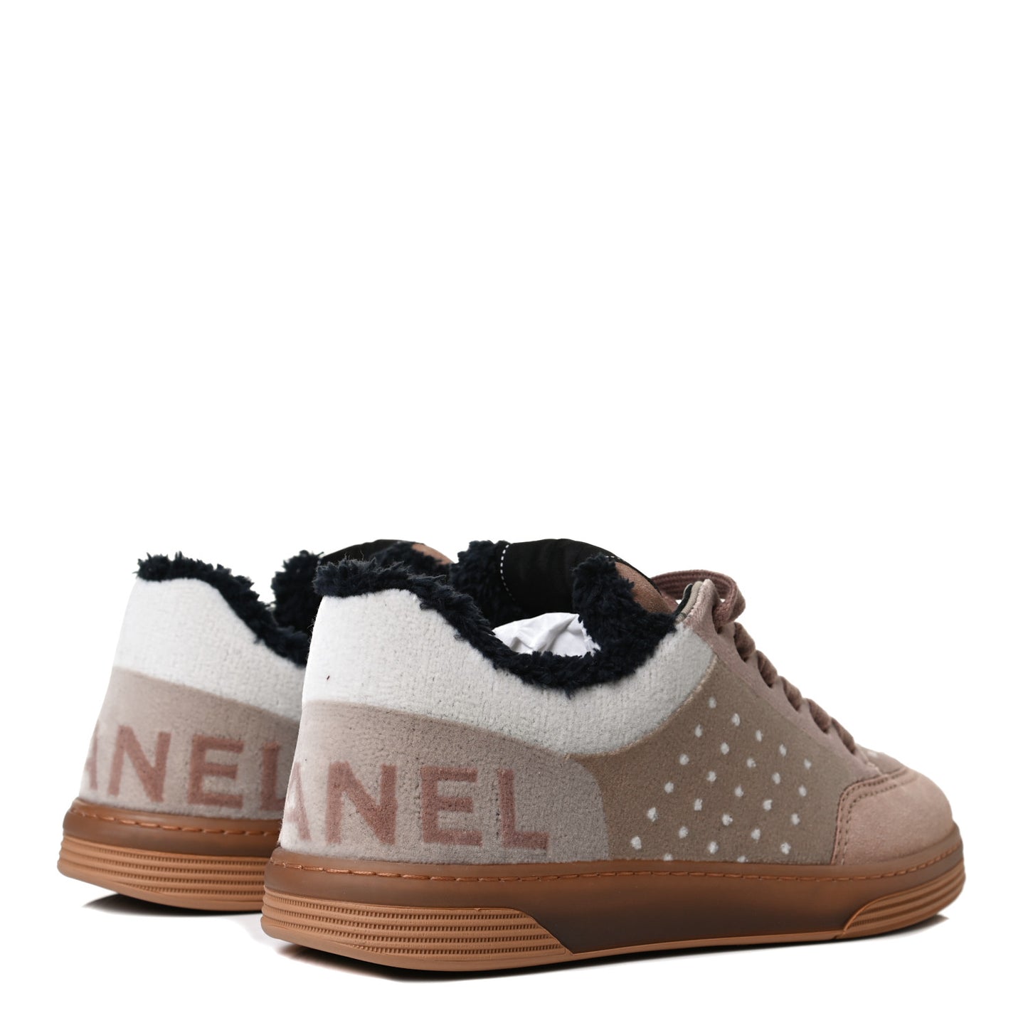 Fabric Suede Calfskin Logo Sneakers 36 Light Beige
