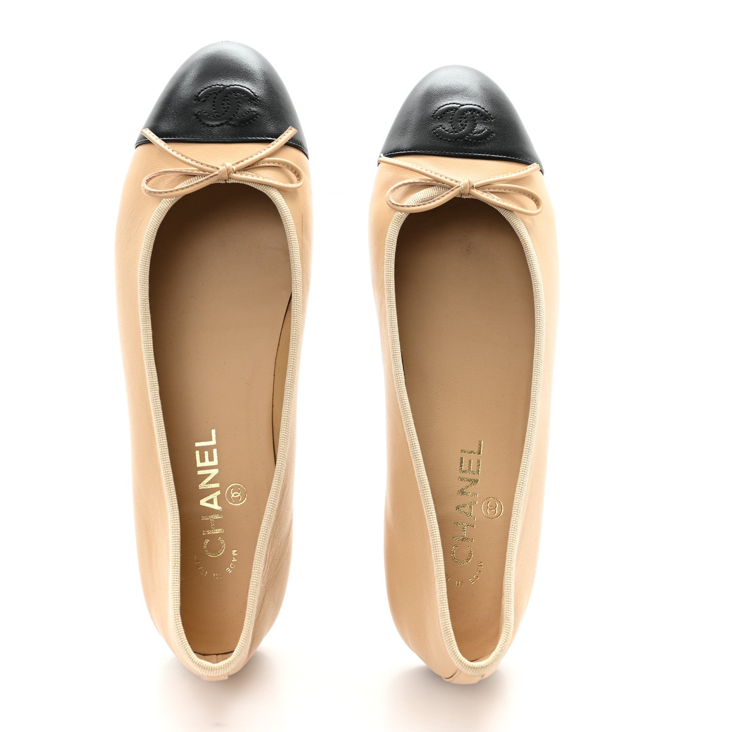 Chanel Lambskin Cap Toe CC Ballerina Flats 41.5 Beige Black 2 of 10