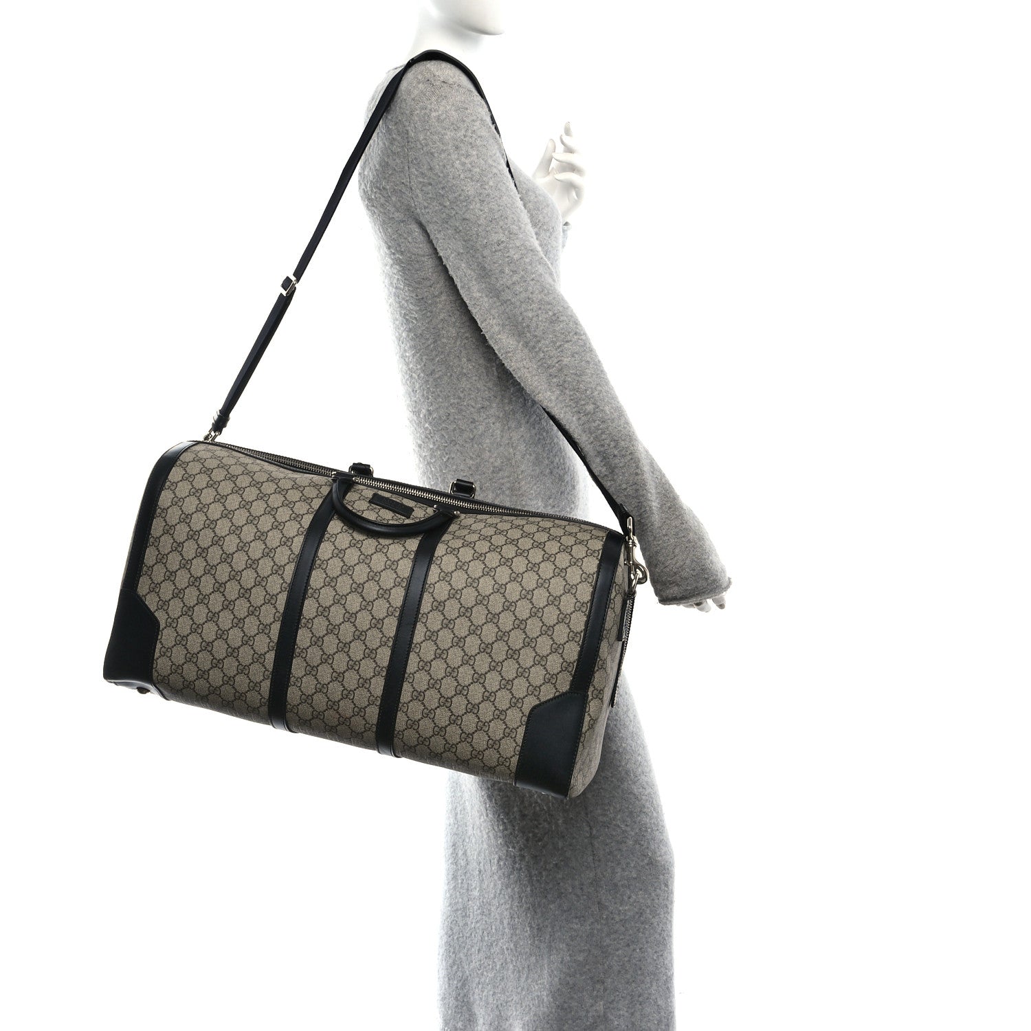 Gucci GG Supreme Monogram Selleria Calfskin Large Duffle Beige Ebony Black 2 of 10