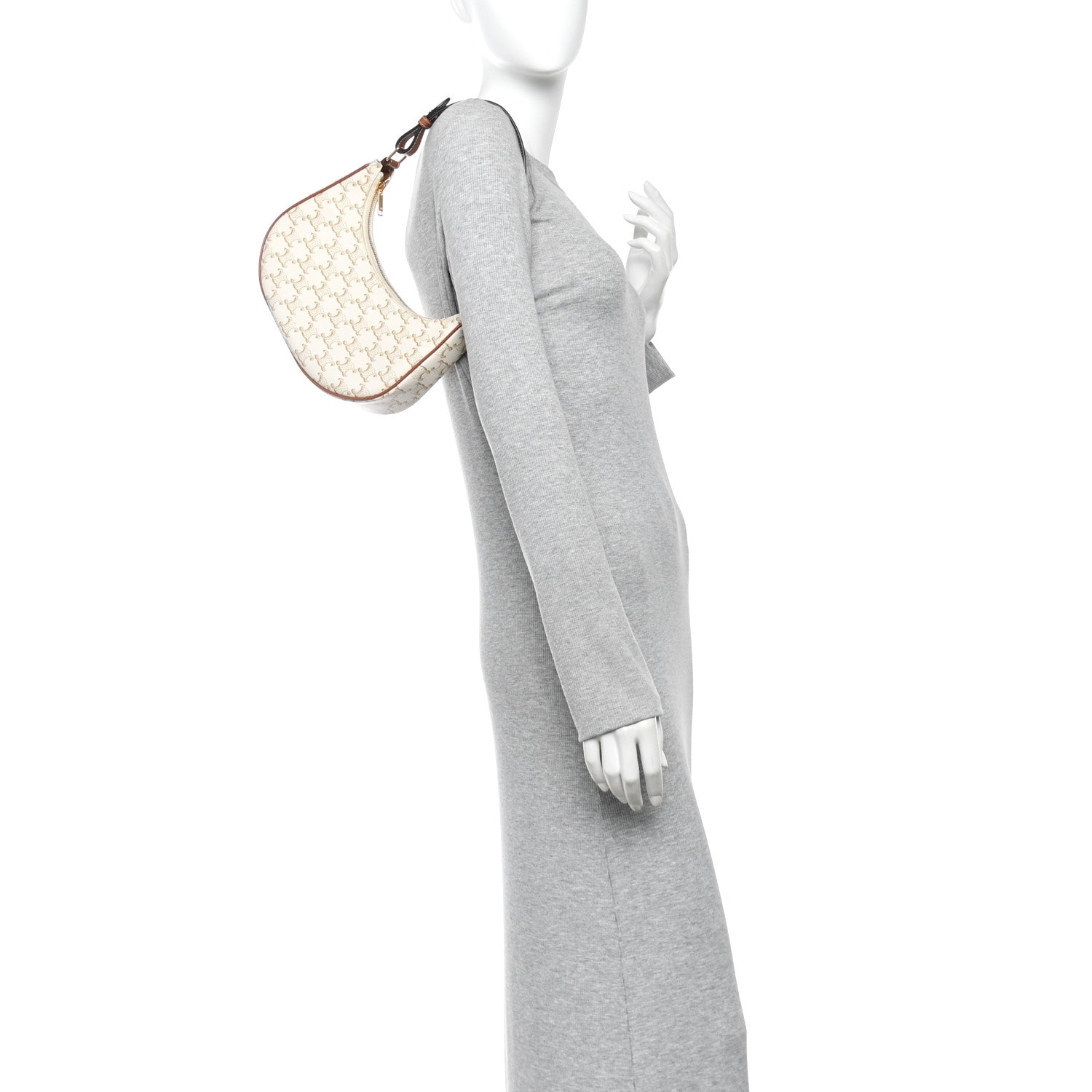 Celine Canvas Calfskin Ava Triomphe Shoulder Bag White 2 of 12