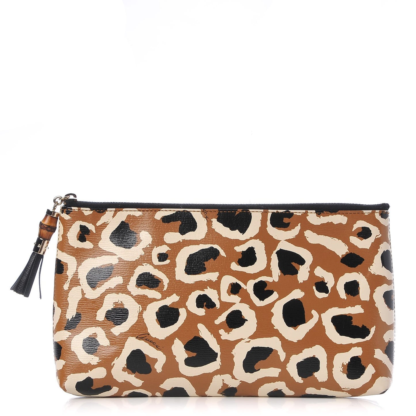 Calfskin Leopard Printed Large Pouch Tobacco