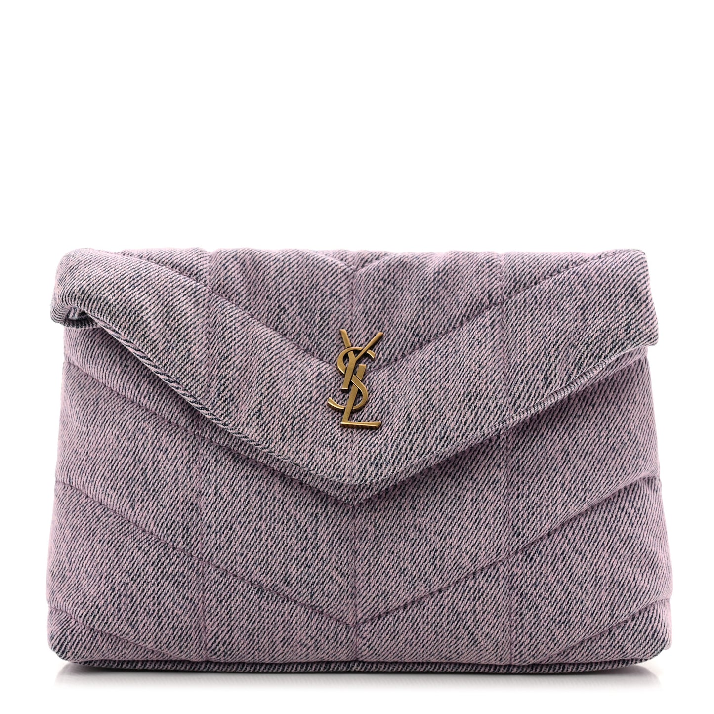 Denim Quilted Loulou Puffer Monogram Pouch Clutch Bleached Lilac