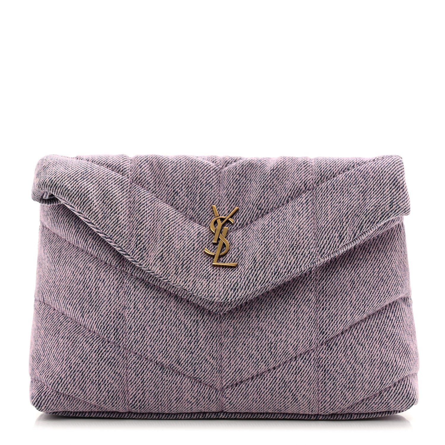 Saint Laurent Denim Quilted Loulou Puffer Monogram Pouch Clutch Bleached Lilac 1 of 8