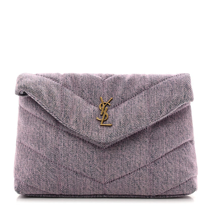 Saint Laurent Denim Quilted Loulou Puffer Monogram Pouch Clutch Bleached Lilac 1 of 8