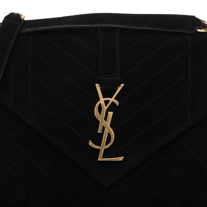 Saint Laurent Suede Mixed Matelasse Triquilt Medium Monogram Satchel Black 9 of 9