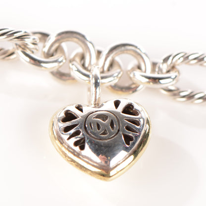 David Yurman Sterling Silver 18K Yellow Gold Cable Heart Charm Bracelet 4 of 6