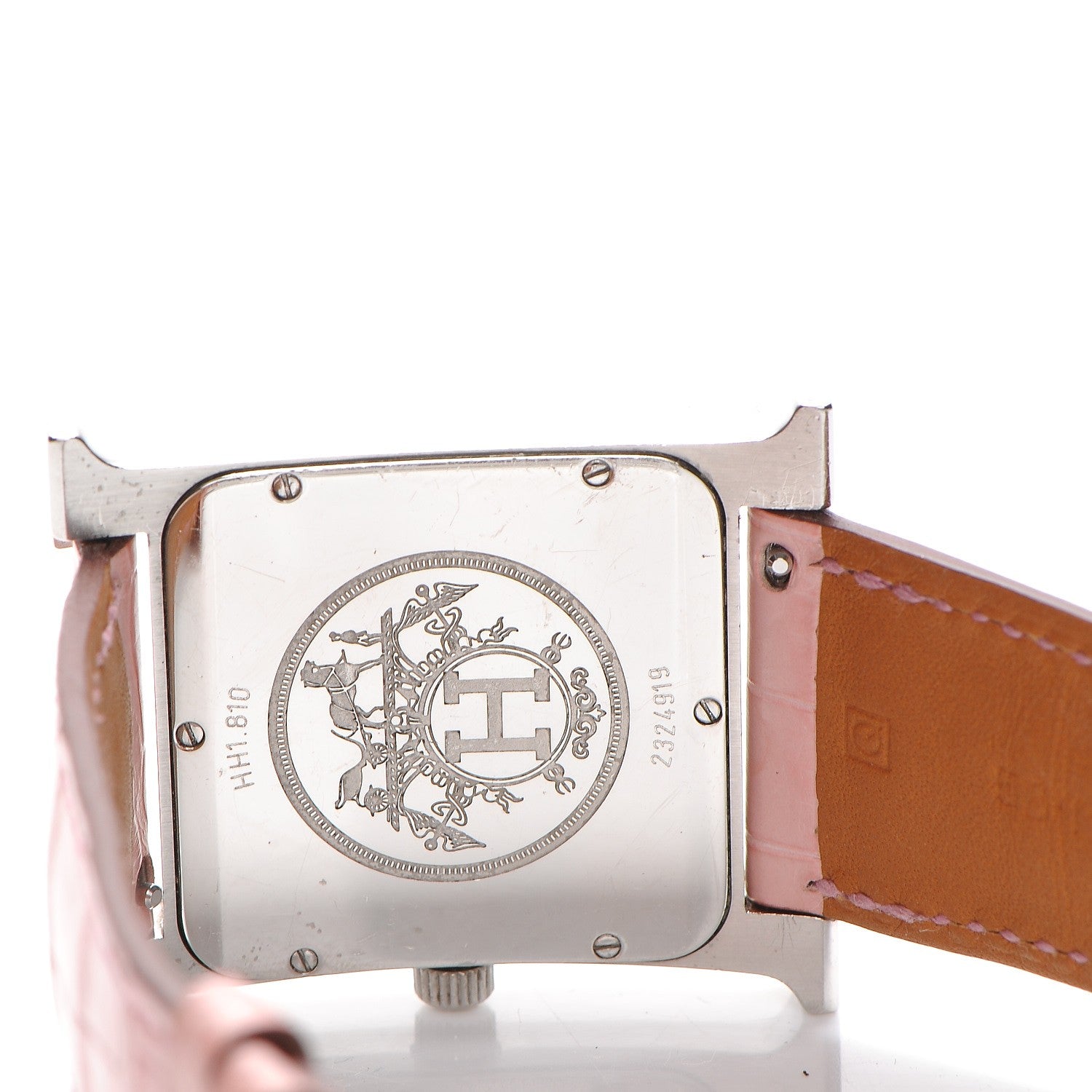 Hermes Stainless Steel Alligator 30.5mm Heure H Hour Quartz Watch Pink 11 of 11