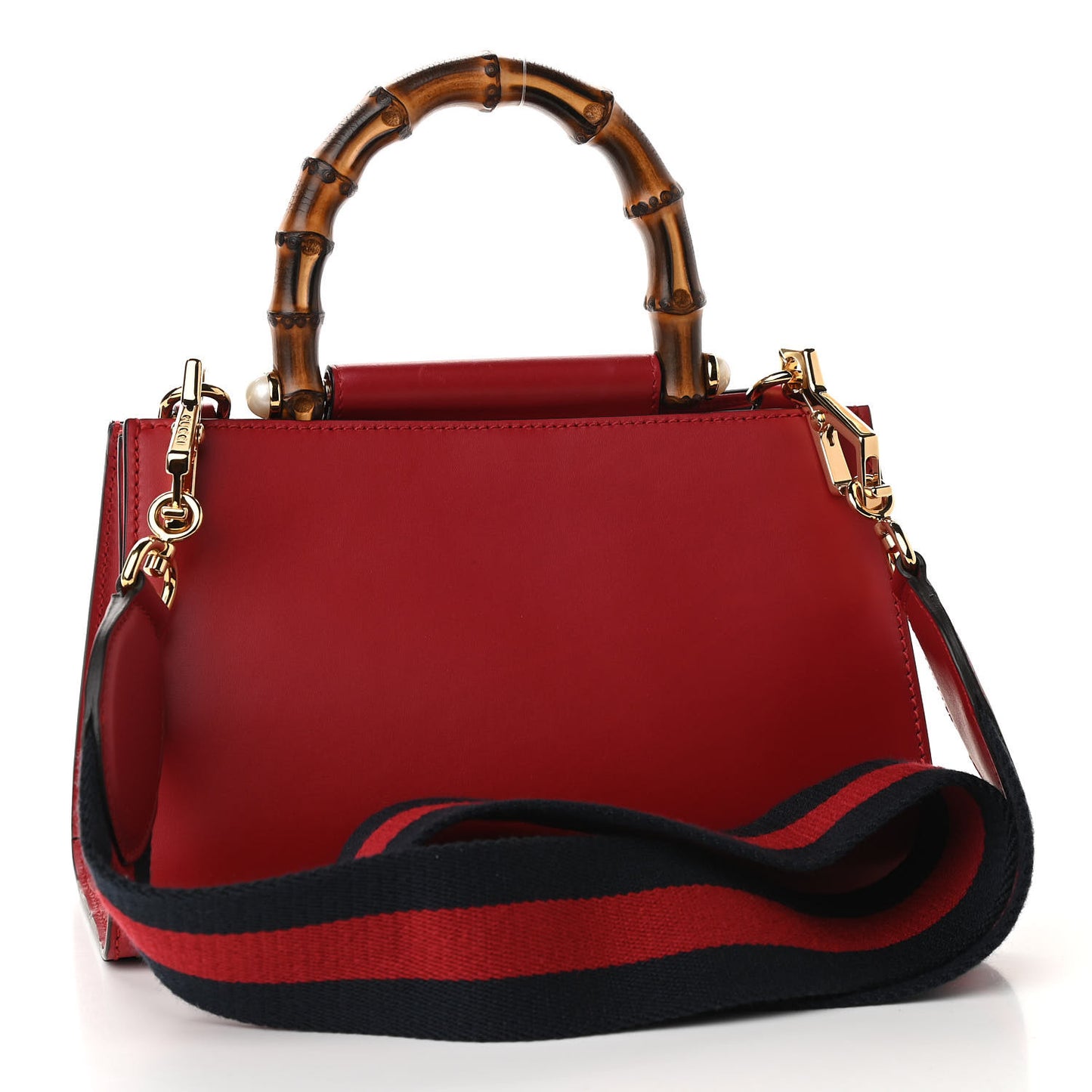Nappa Bamboo Web Mini Nymphaea Top Handle Bag Hibiscus Red