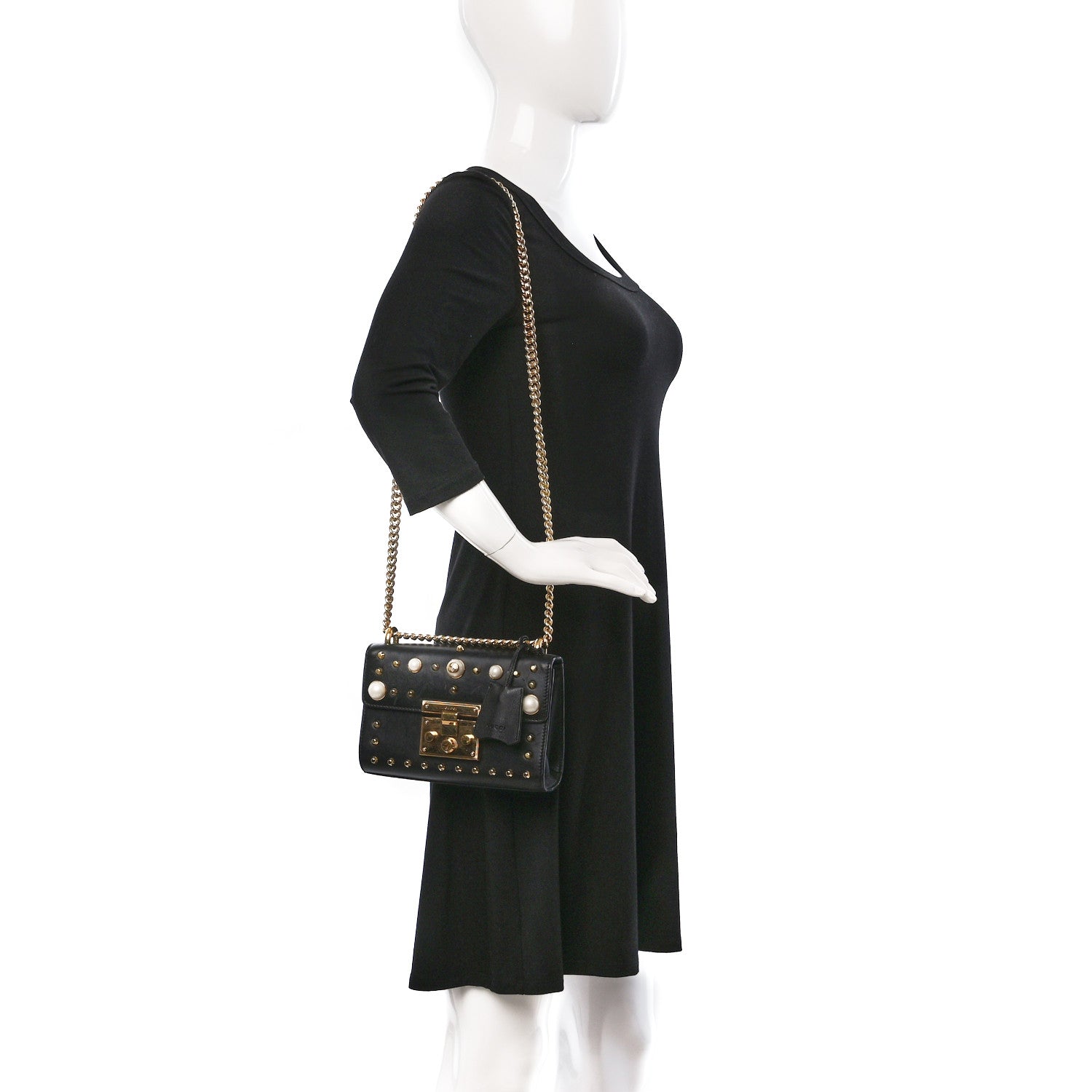 Gucci Calfskin Studded Small Padlock Shoulder Bag Black 2 of 14