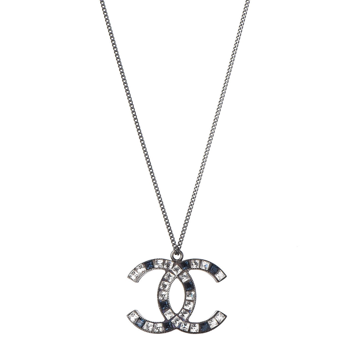 Ruthenium Baguette Crystal CC Necklace Blue White