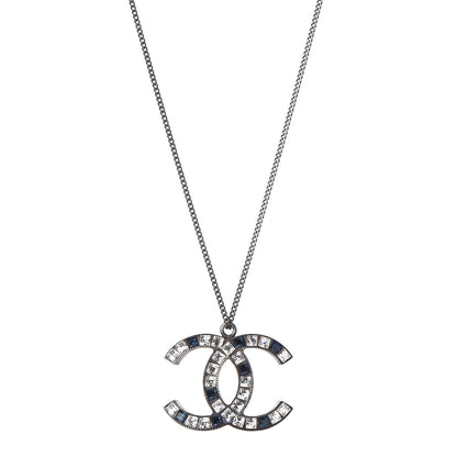Chanel Ruthenium Baguette Crystal CC Necklace Blue White 1 of 6
