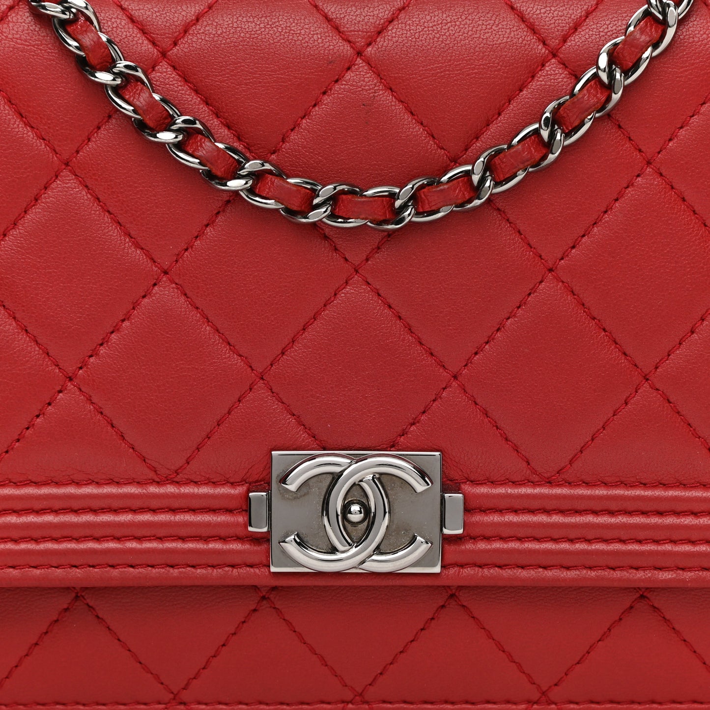 Lambskin Quilted Boy Wallet On Chain WOC Red