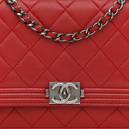 Chanel Lambskin Quilted Boy Wallet On Chain WOC Red 9 of 16