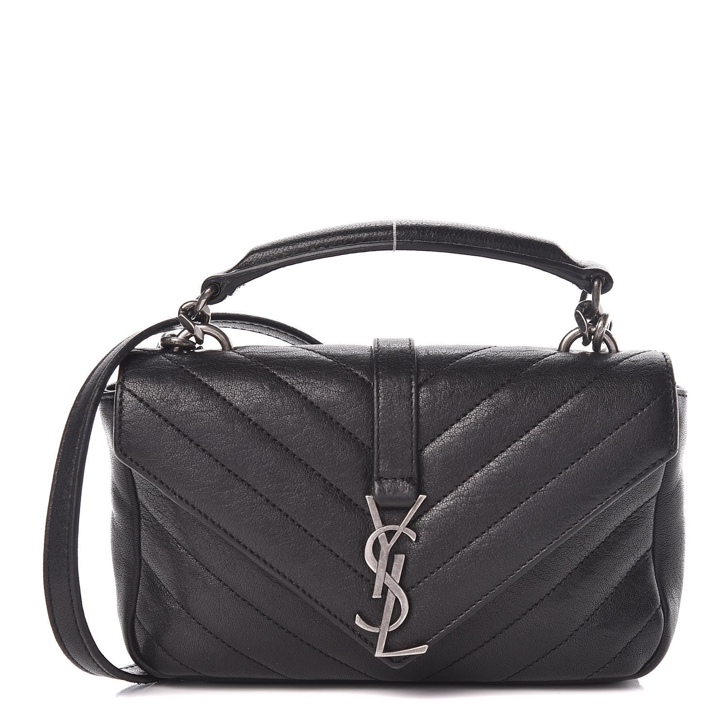 Saint Laurent Sheepskin Matelasse Chevron Monogram College Chain Wallet Black 1 of 16