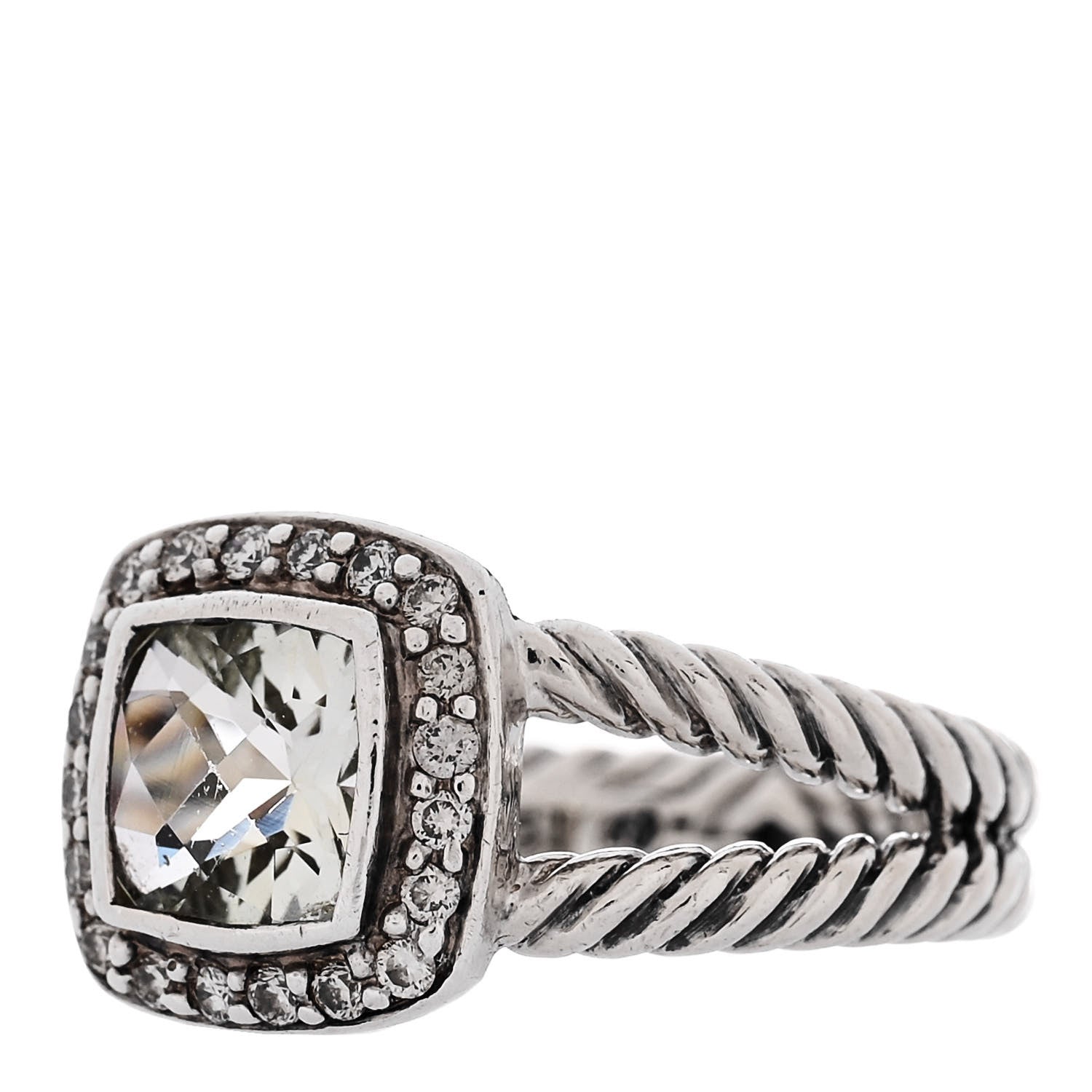 David Yurman Sterling Silver Diamond Prasiolite 7mm Petite Albion Ring 52 6 3 of 5