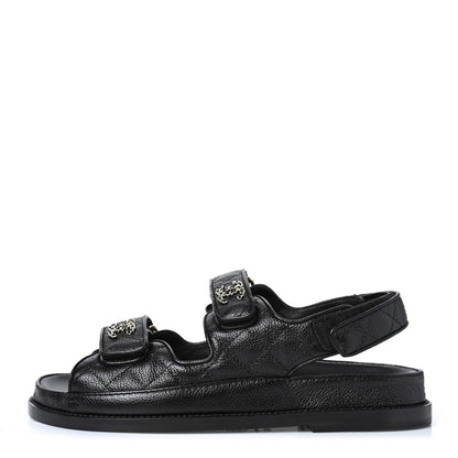 Chanel Grained Calfskin Velcro Dad Sandals 36.5 Black 1 of 8