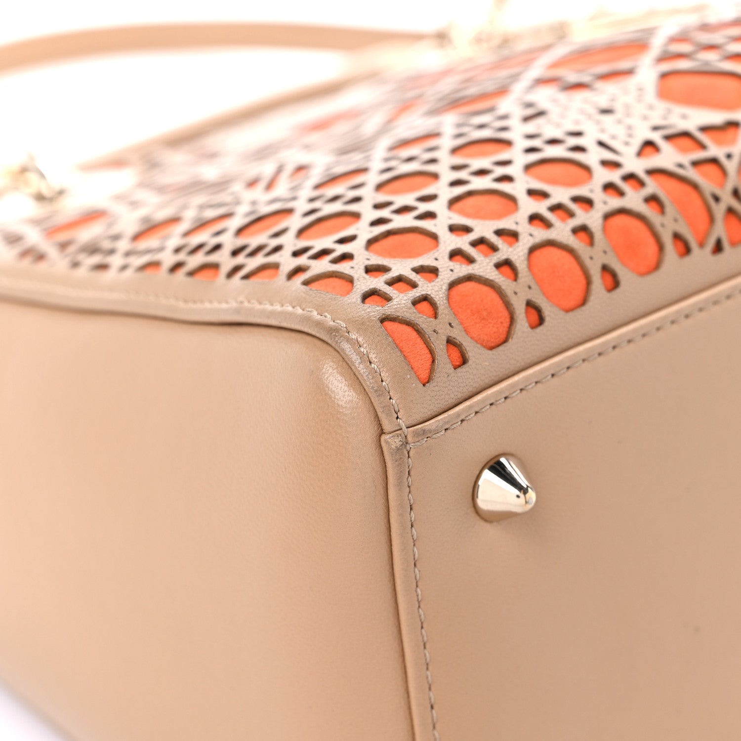 Christian Dior Calfskin Suede Cutout Stars Medium Lady Dior Beige Orange 7 of 19