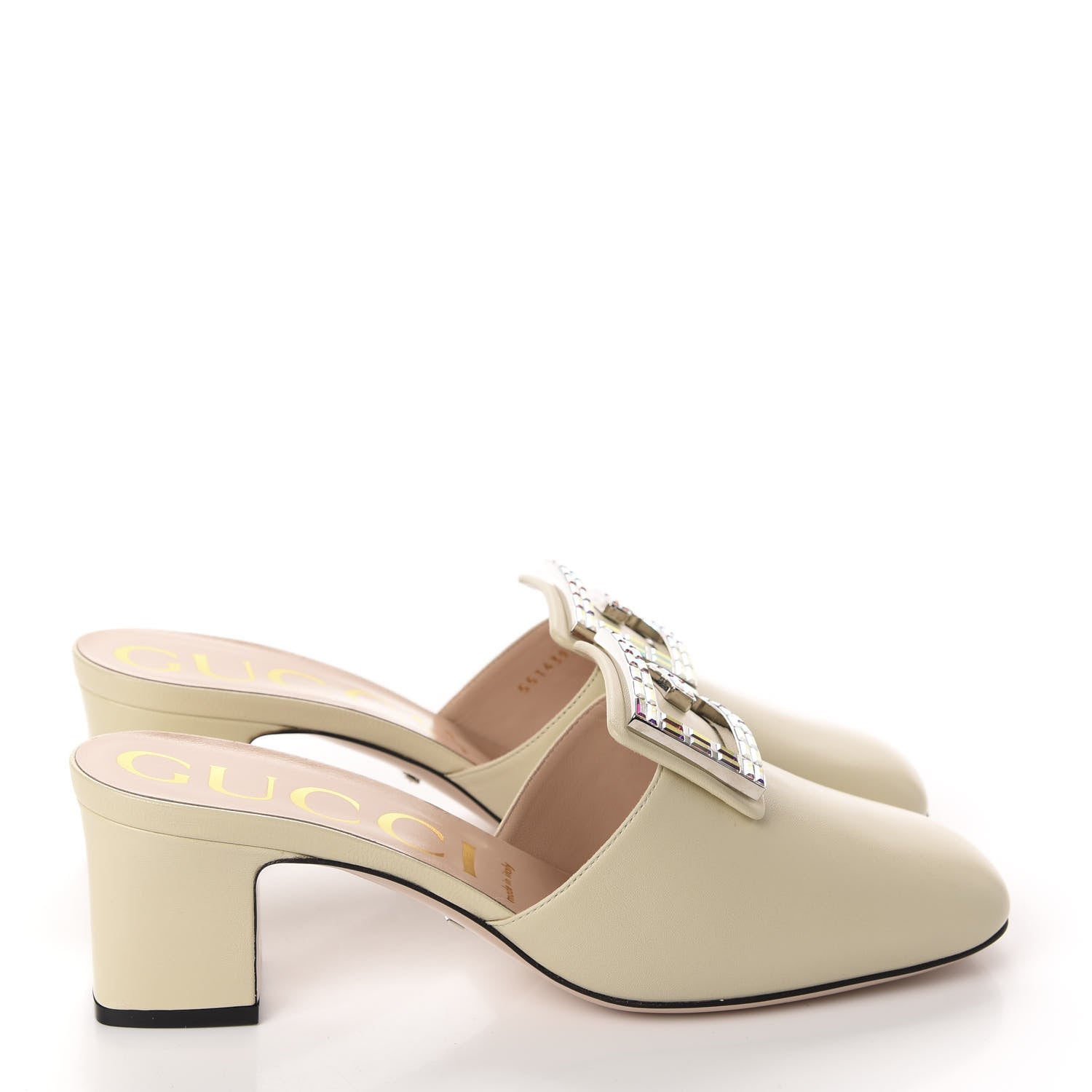 Gucci Malaga Kid Crystal Square G Madelyn Mules 40 Vintage White 4 of 10