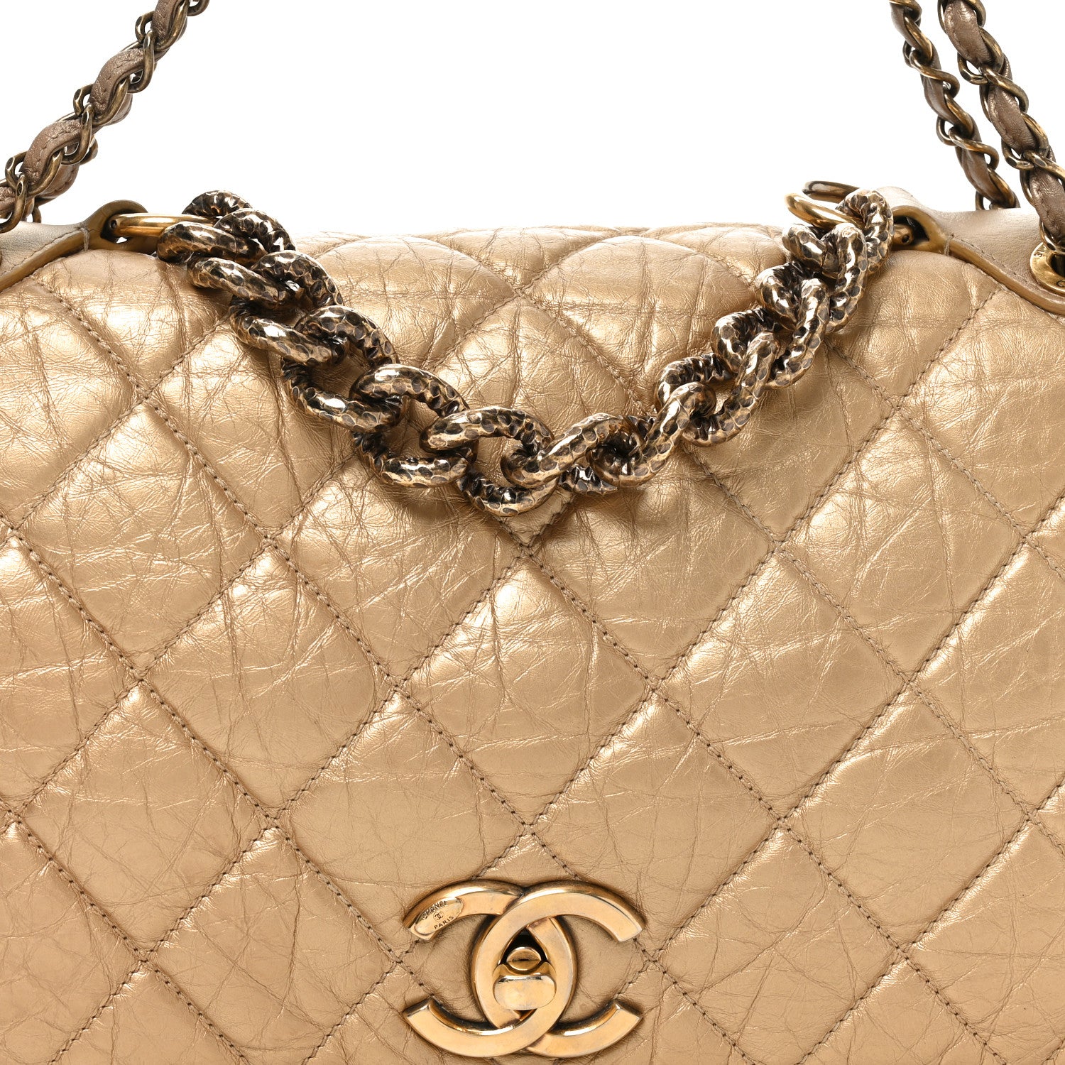 Chanel Aged Calfskin Quilted Medium Pondichery Flap Gold 8 of 10