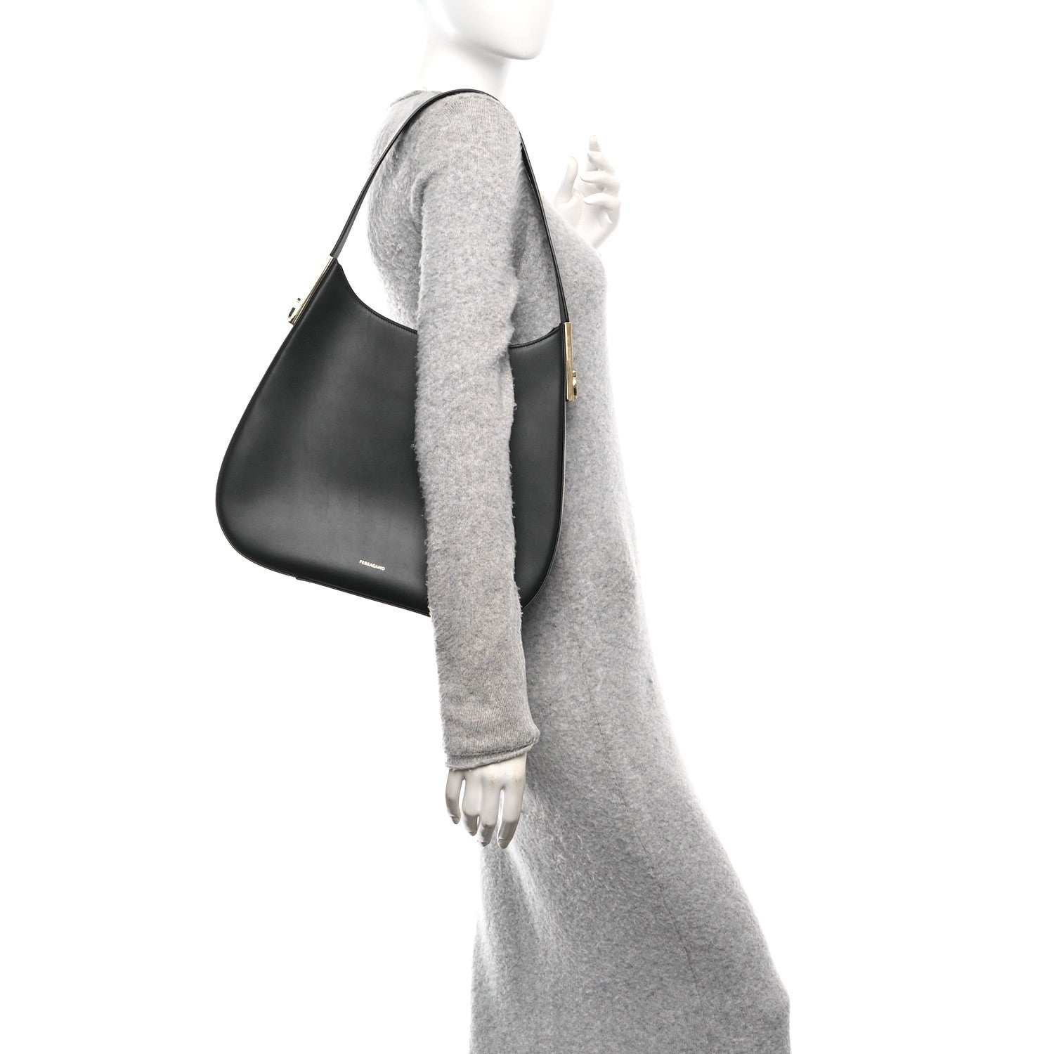 Salvatore Ferragamo Calfskin Medium Gancio Hobo Black 2 of 12
