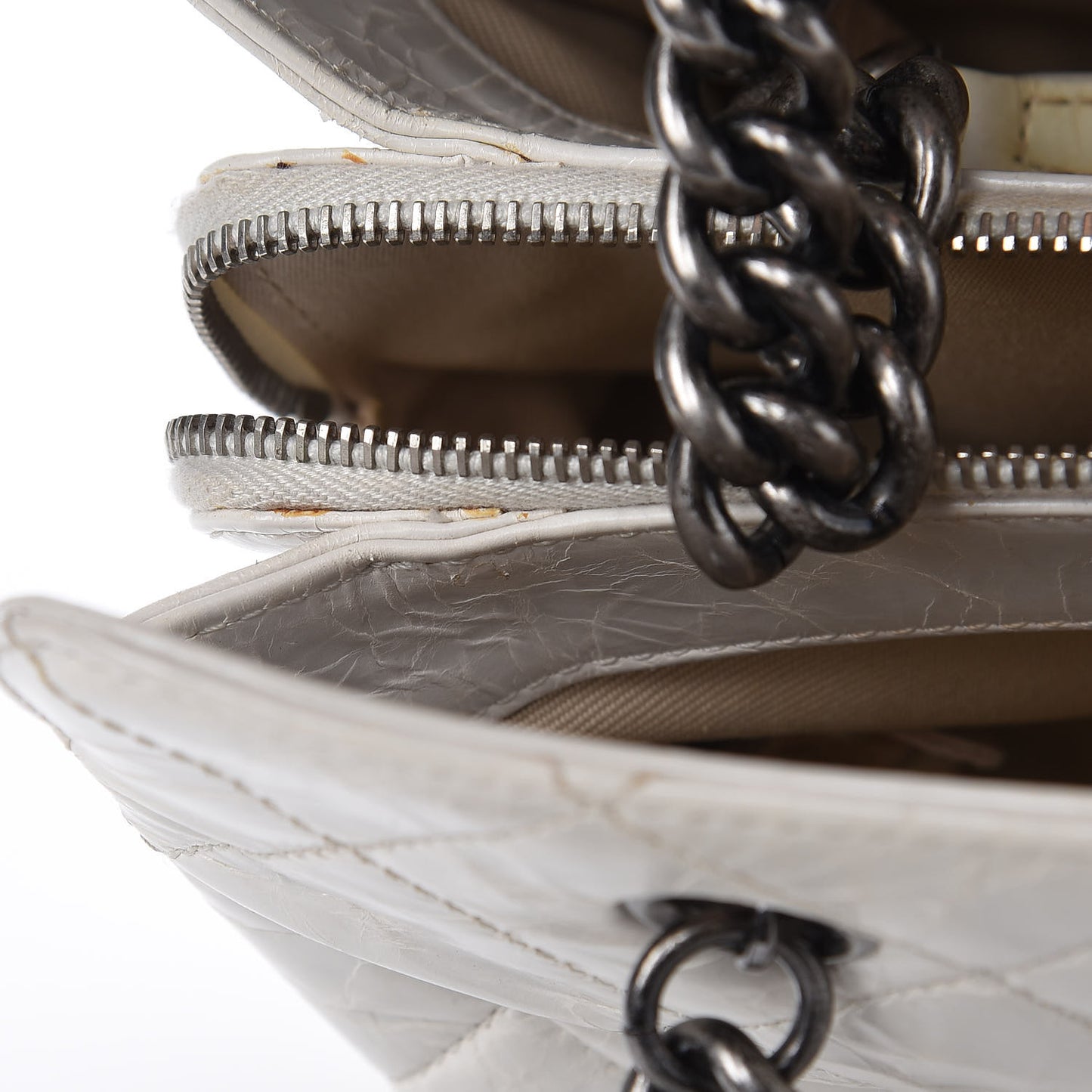 Glazed Crackled Calfskin Small Reissue Tote White