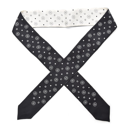 Chanel Silk CC Polka Dot Slim Bandeau Scarf Black Ecru 1 of 4