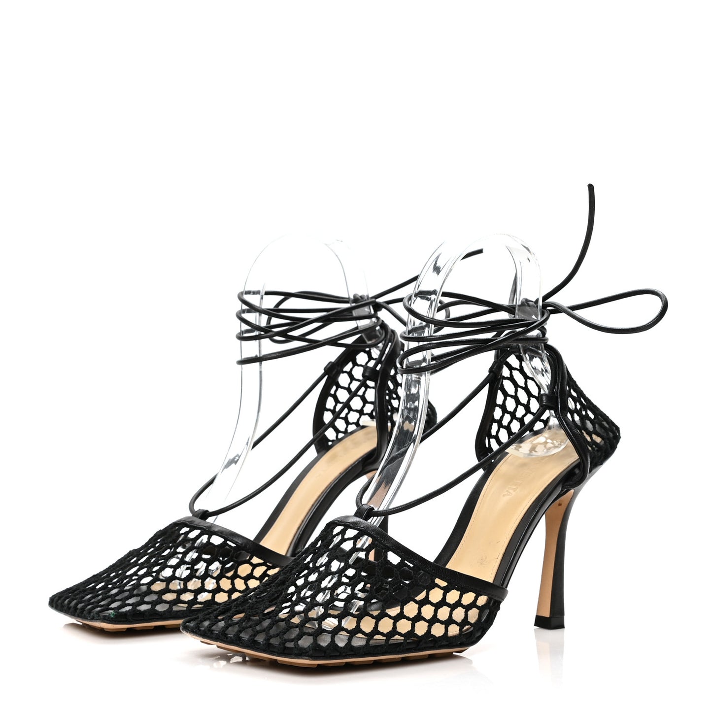 Mesh Nappa Stretch Ankle Tie 90mm Sandals 39 Black