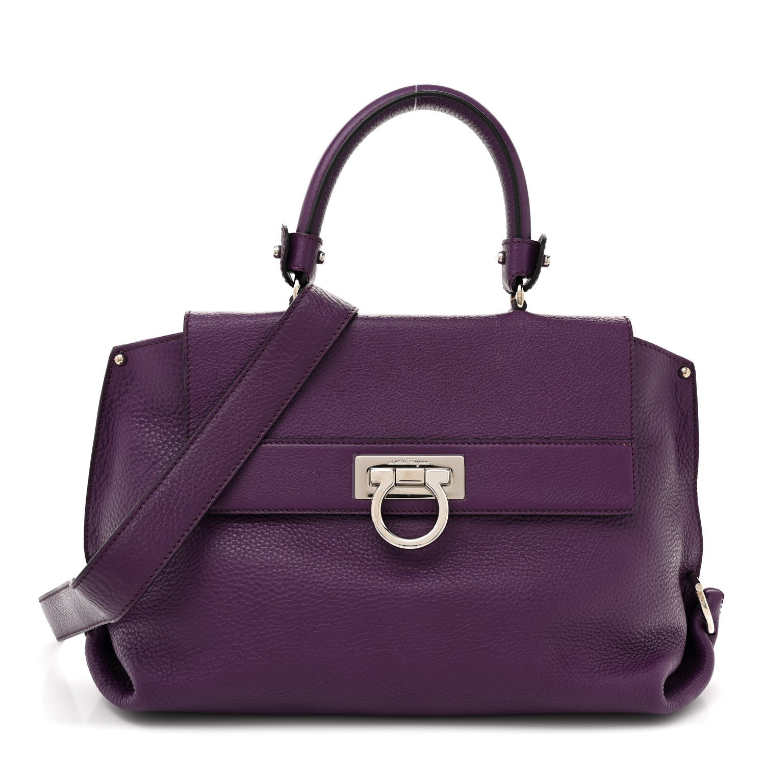Salvatore Ferragamo Grained Calfskin Sofia Satchel Mirtillo 1 of 12