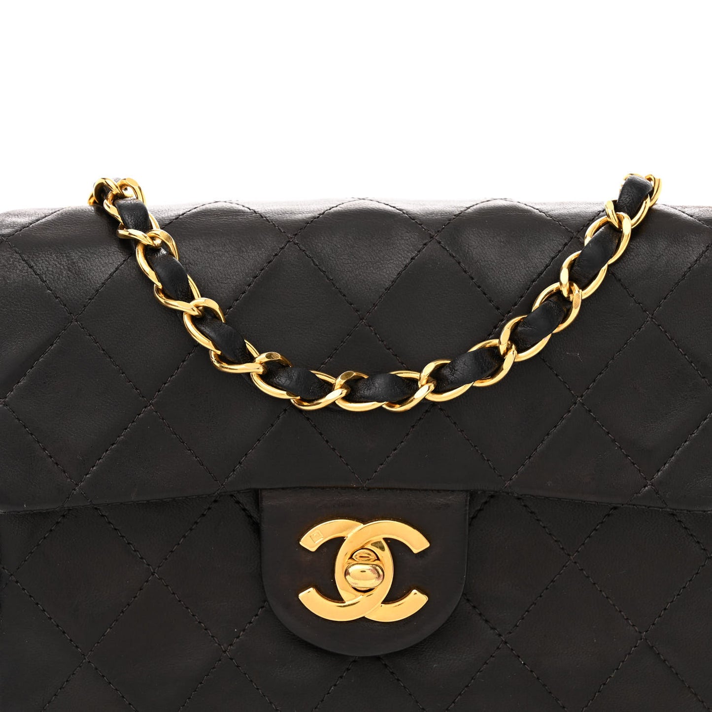 Lambskin Quilted Mini Square Flap Bag Black