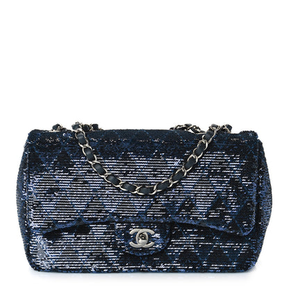 Chanel Sequin Quilted Medium Single Flap Blue 1 of 10