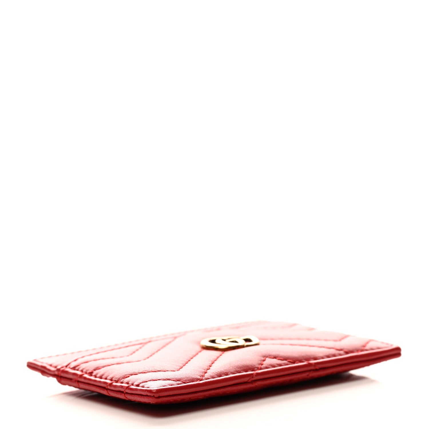 Gucci Calfskin Matelasse GG Marmont Card Holder Hibiscus Red 3 of 5