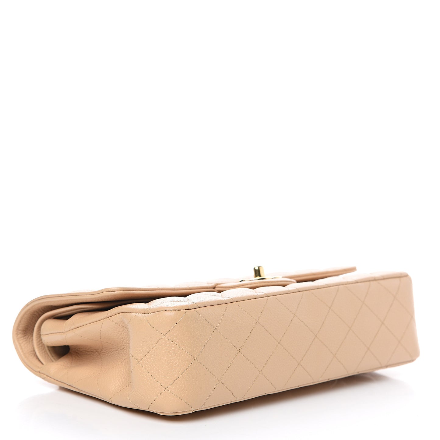 Caviar Quilted Medium Double Flap Beige