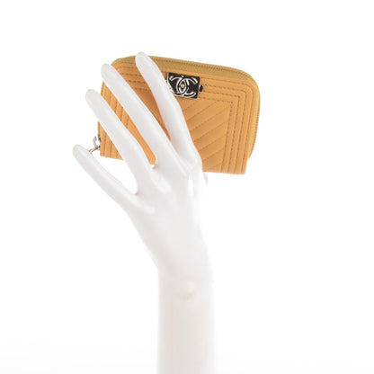 Chanel Calfskin Chevron Zip Around Boy Coin Purse Wallet Yellow 2 of 7