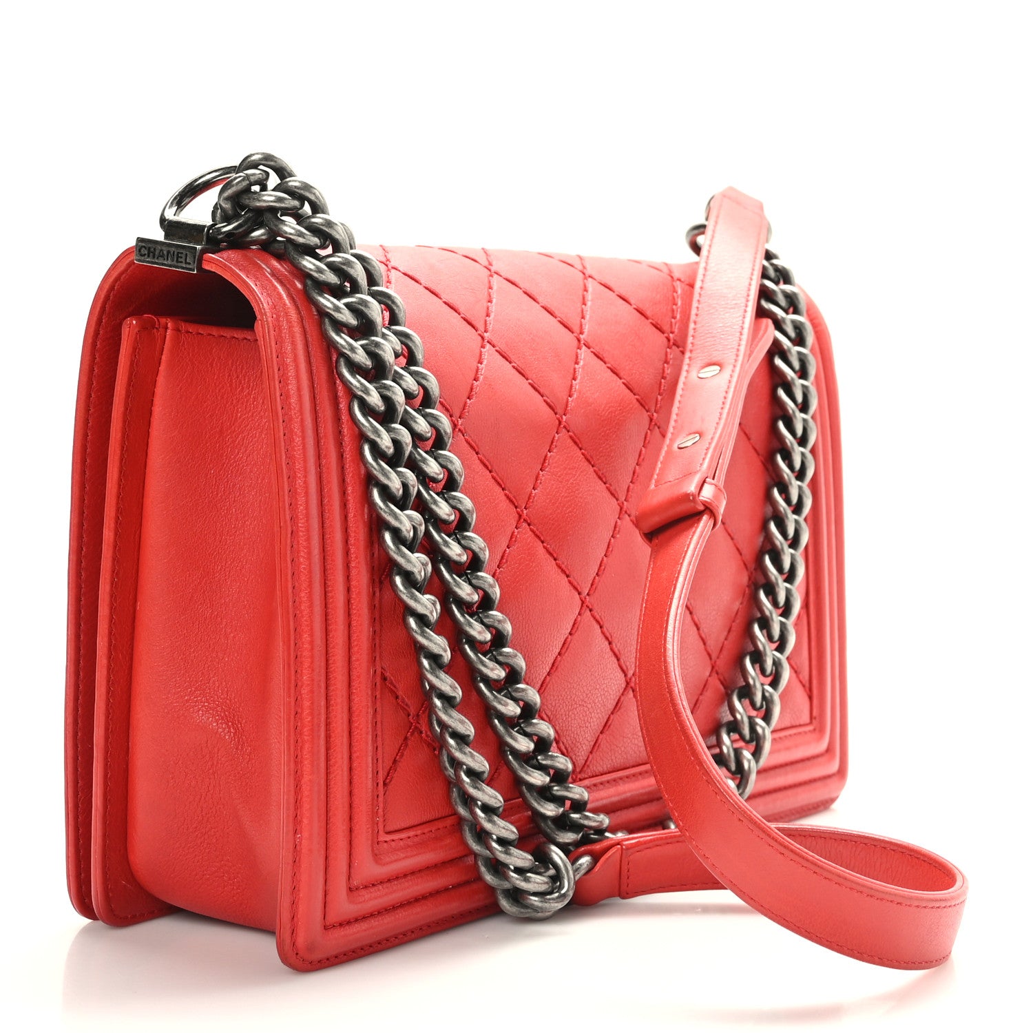 Chanel Calfskin Double Stitch New Medium Boy Flap Red 3 of 9