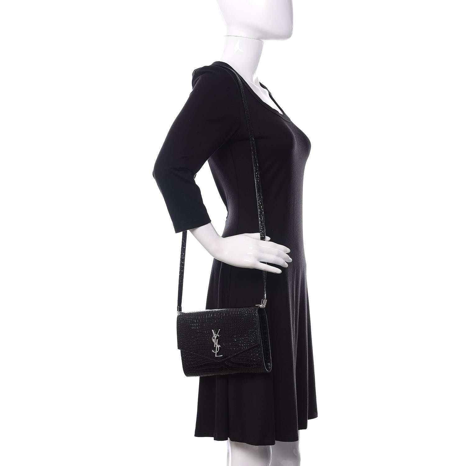 Saint Laurent Calfskin Crocodile Embossed Monogram Uptown Crossbody Black 2 of 10