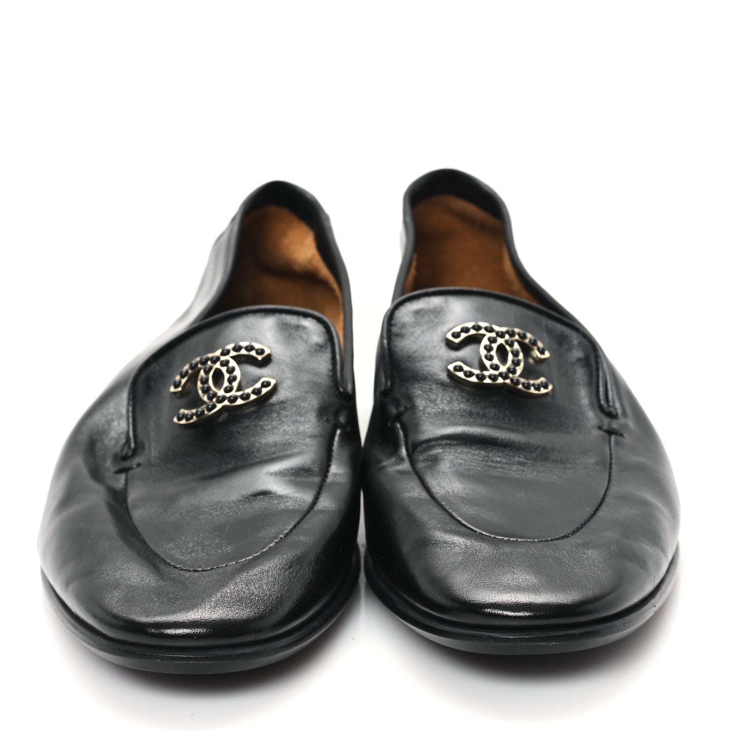 Chanel Shiny Calfskin CC Mocassin Loafers 38 Black 3 of 9