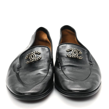 Chanel Shiny Calfskin CC Mocassin Loafers 38 Black 3 of 9