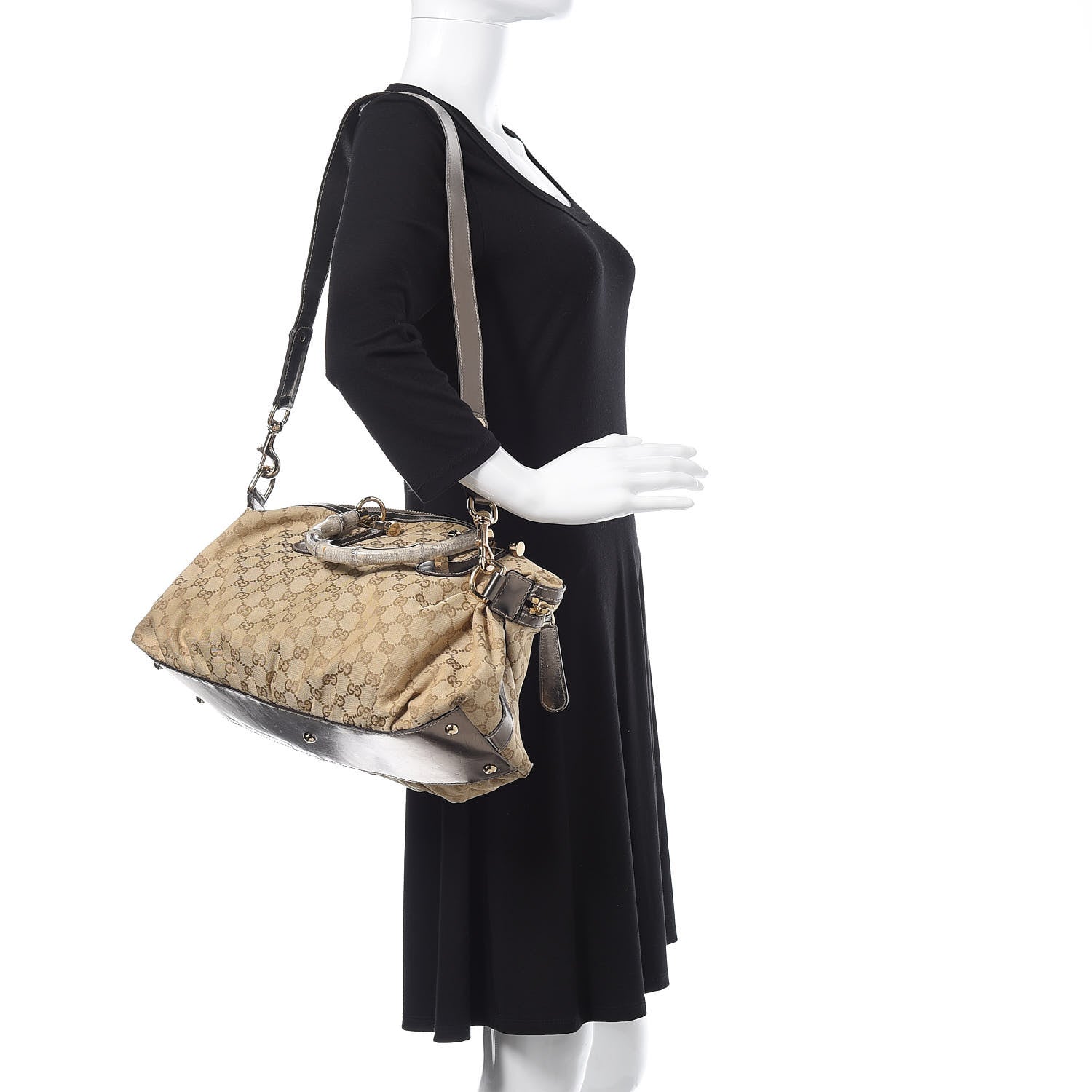 Gucci Monogram Pop Bamboo Top Handle Tote Pewter 2 of 17