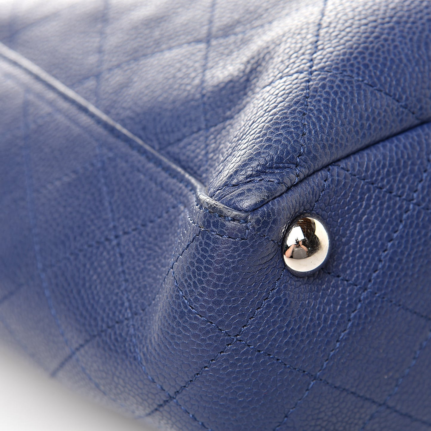 Grained Calfskin CC Pocket Tote Navy Blue