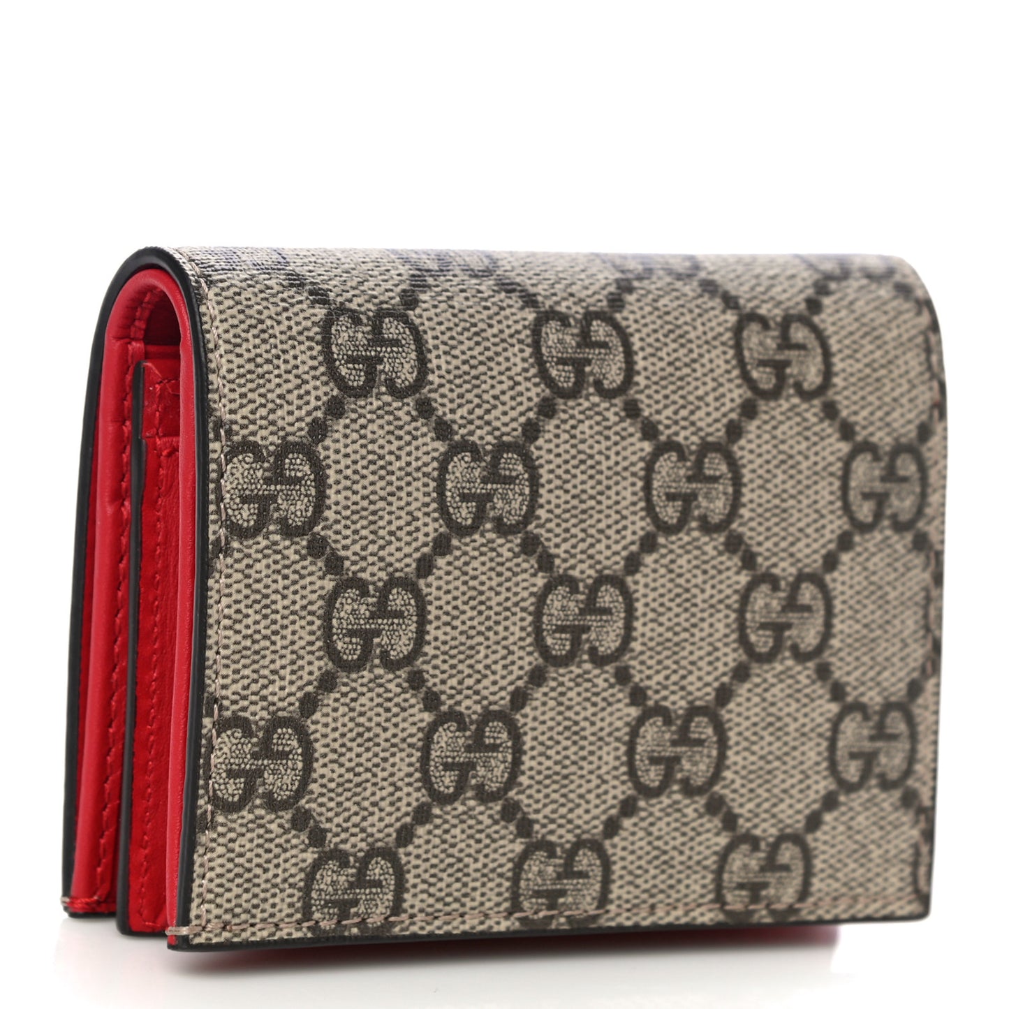 GG Supreme Monogram Cherry Embellished Card Case Wallet Hibiscus Red