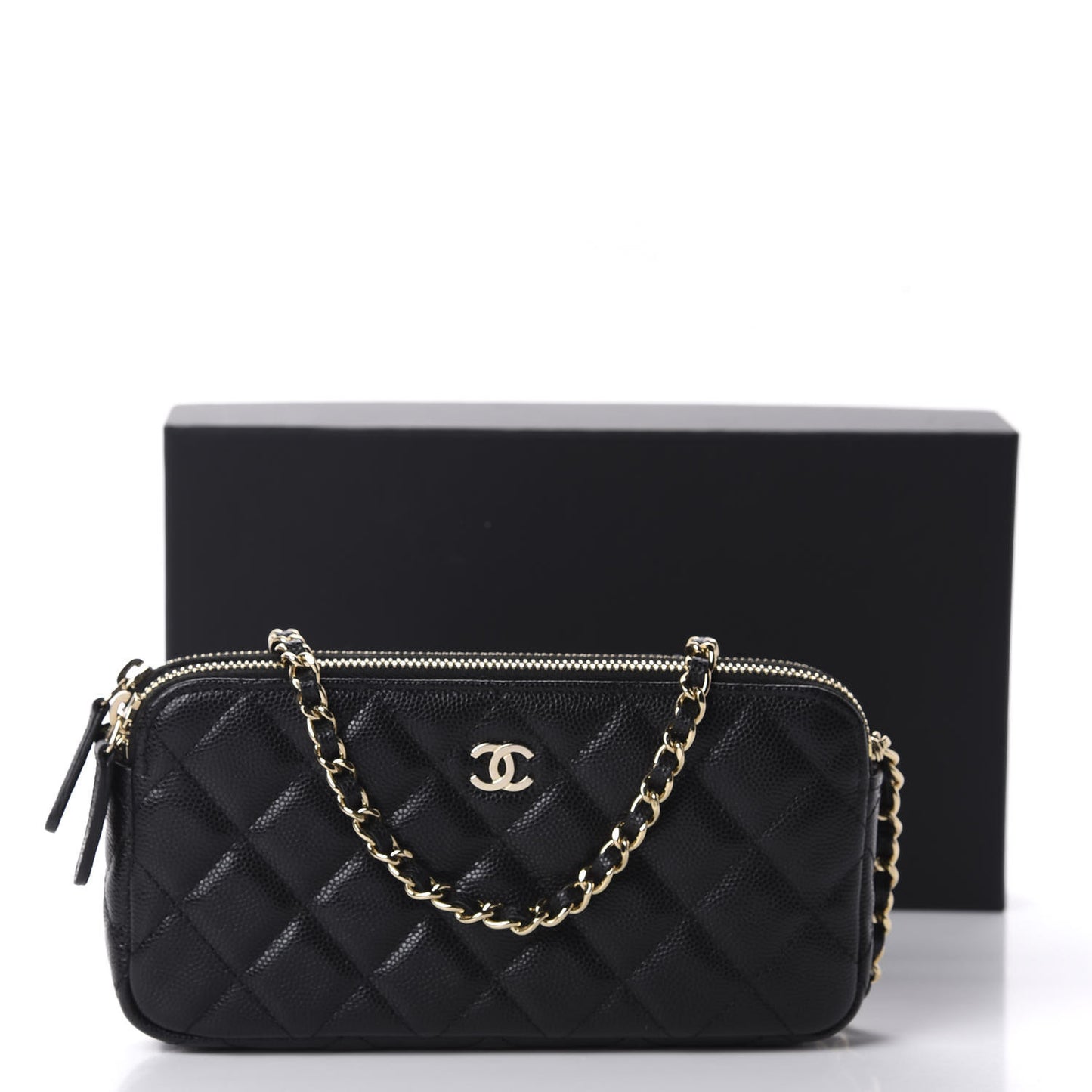 Caviar Quilted Small Clutch With Chain Black
