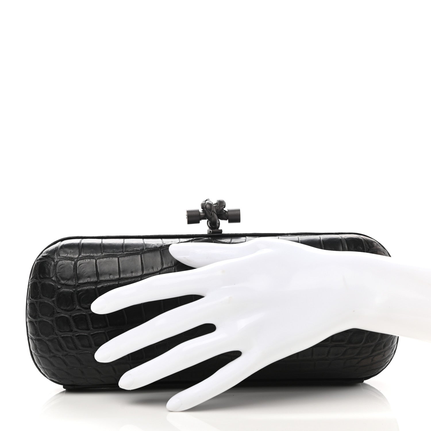 Bottega Veneta Crocodile Faille Knot Clutch Black 2 of 6