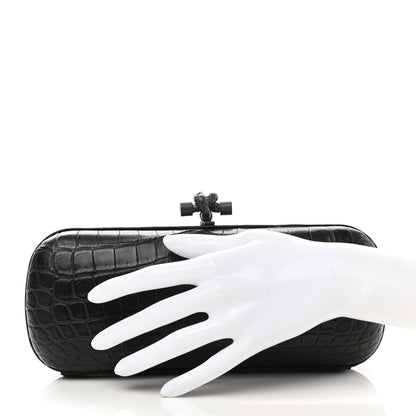 Bottega Veneta Crocodile Faille Knot Clutch Black 2 of 6