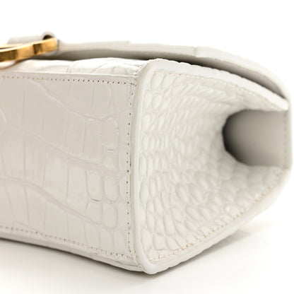 Balenciaga Shiny Calfskin Crocodile Embossed Hourglass Top Handle Bag XS White 10 of 11