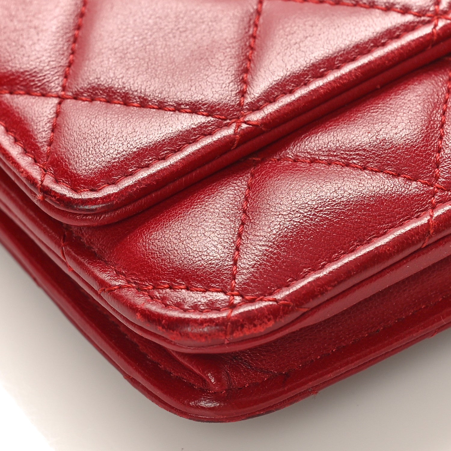 Chanel Lambskin Quilted Wallet On Chain WOC Red 9 of 10