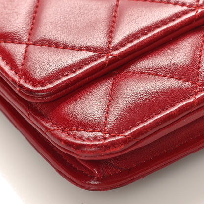 Chanel Lambskin Quilted Wallet On Chain WOC Red 9 of 10