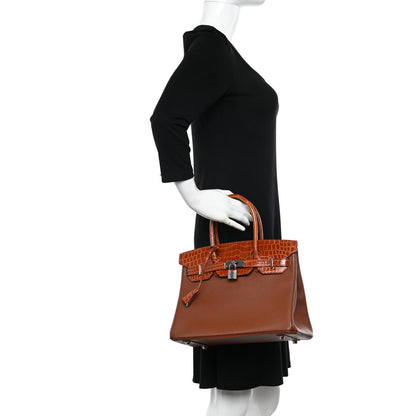Hermes Chevre Mysore Shiny Niloticus Crocodile Birkin Touch 30 Noisette Etrusque 2 of 11
