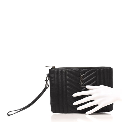 Saint Laurent Calfskin Matelasse Chevron Monogram Wristlet Black 3 of 7