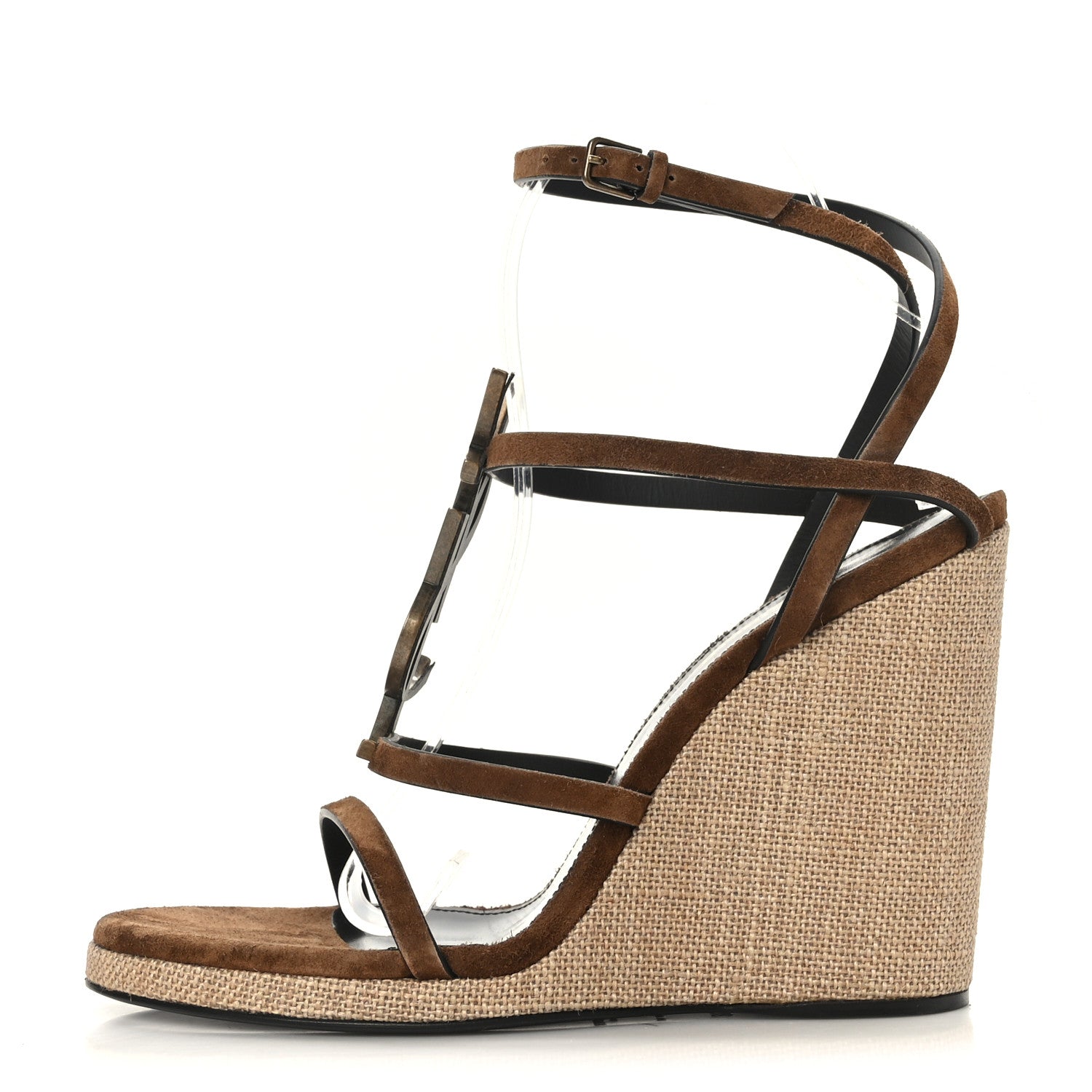 Saint Laurent Suede Cassandra Espadrille Wedges 38 Brown 1 of 7